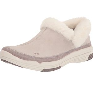 Ryka Awaken water repellent suede slip on qvc faux fur NEW white snow line